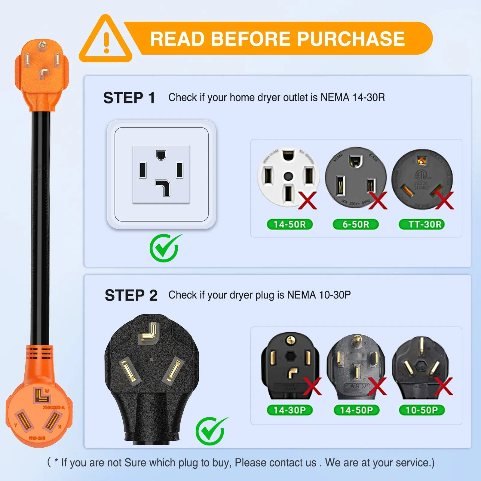 30 Amp to 30 Amp 4 Prong  Dryer Adapter Cord
