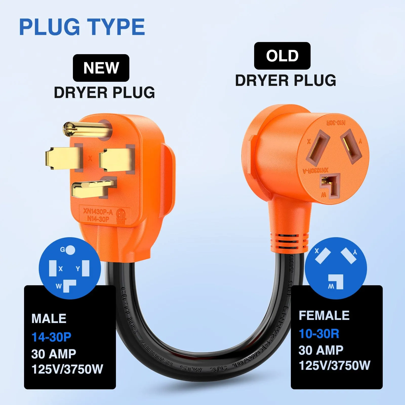30 Amp to 30 Amp 4 Prong  Dryer Adapter Cord
