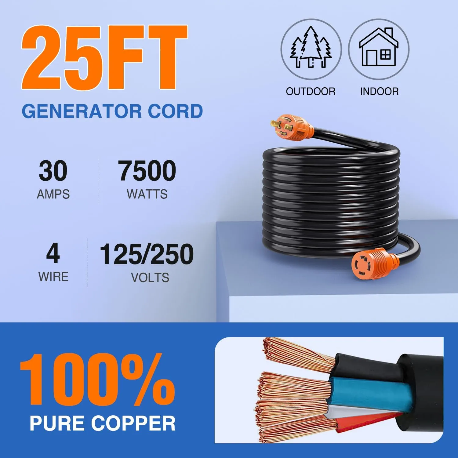 30Amp 25FT Generator Extension Cord