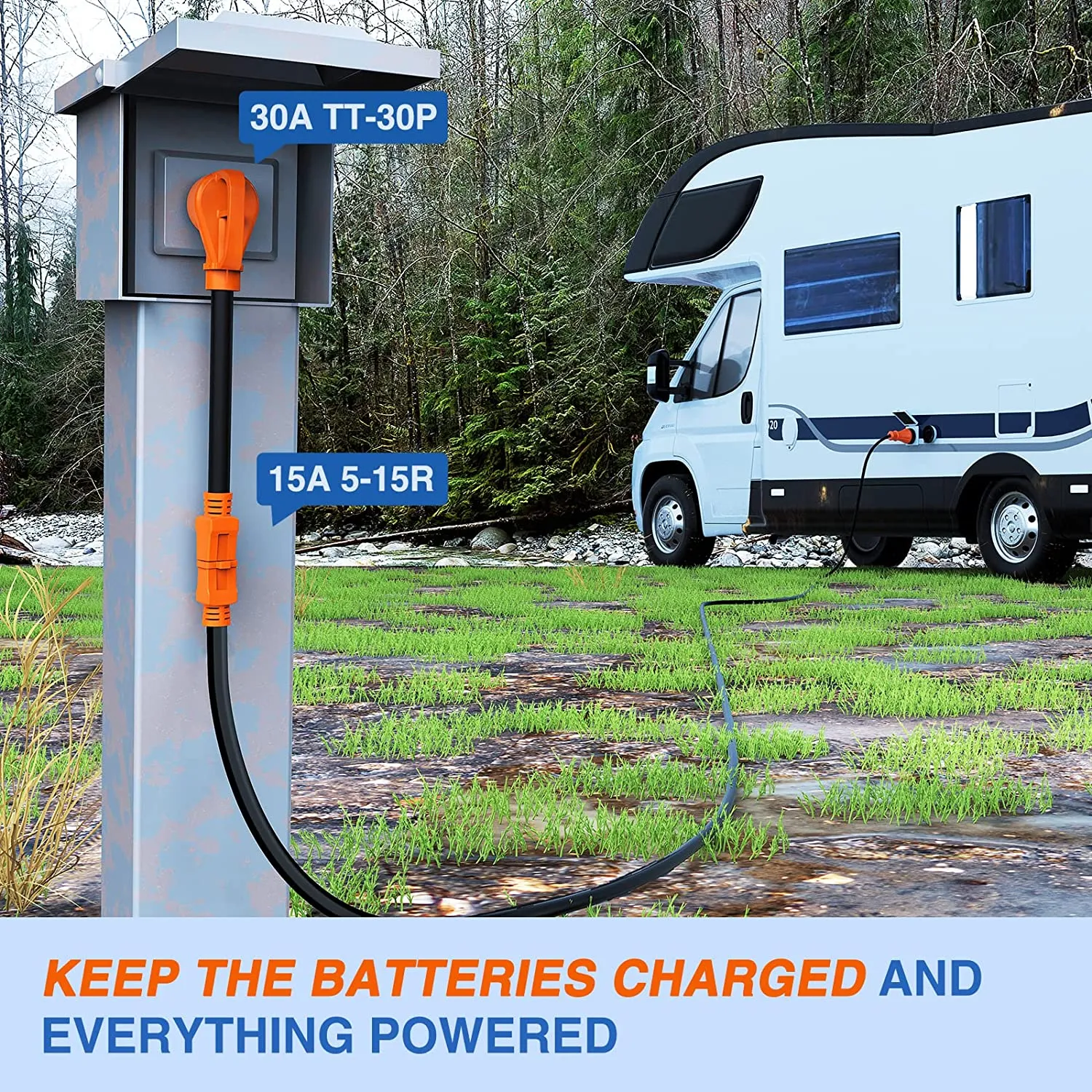 30AMP To 15AMP RV Power Adapter Cord