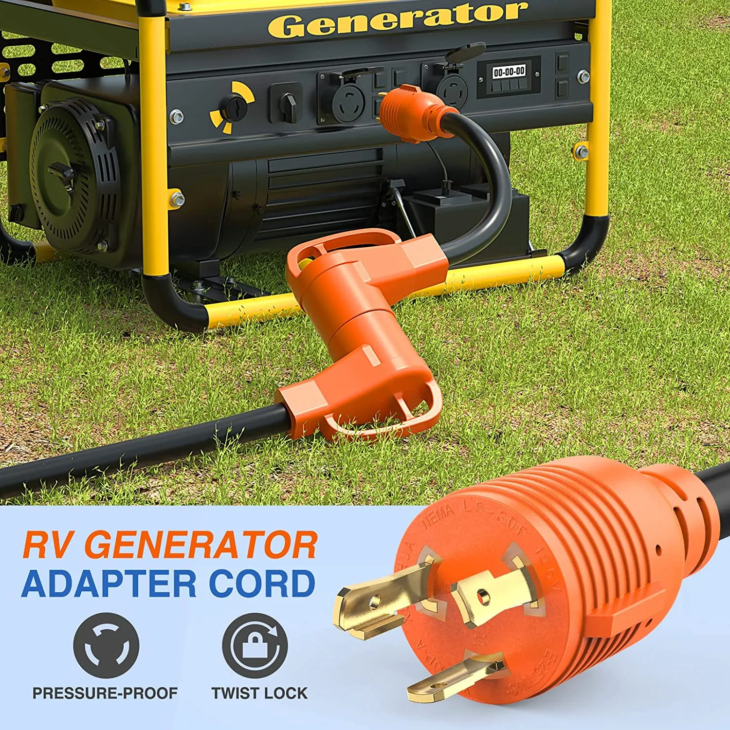 3Prong 30AMP to 50AMP RV Generator Adapter Cord