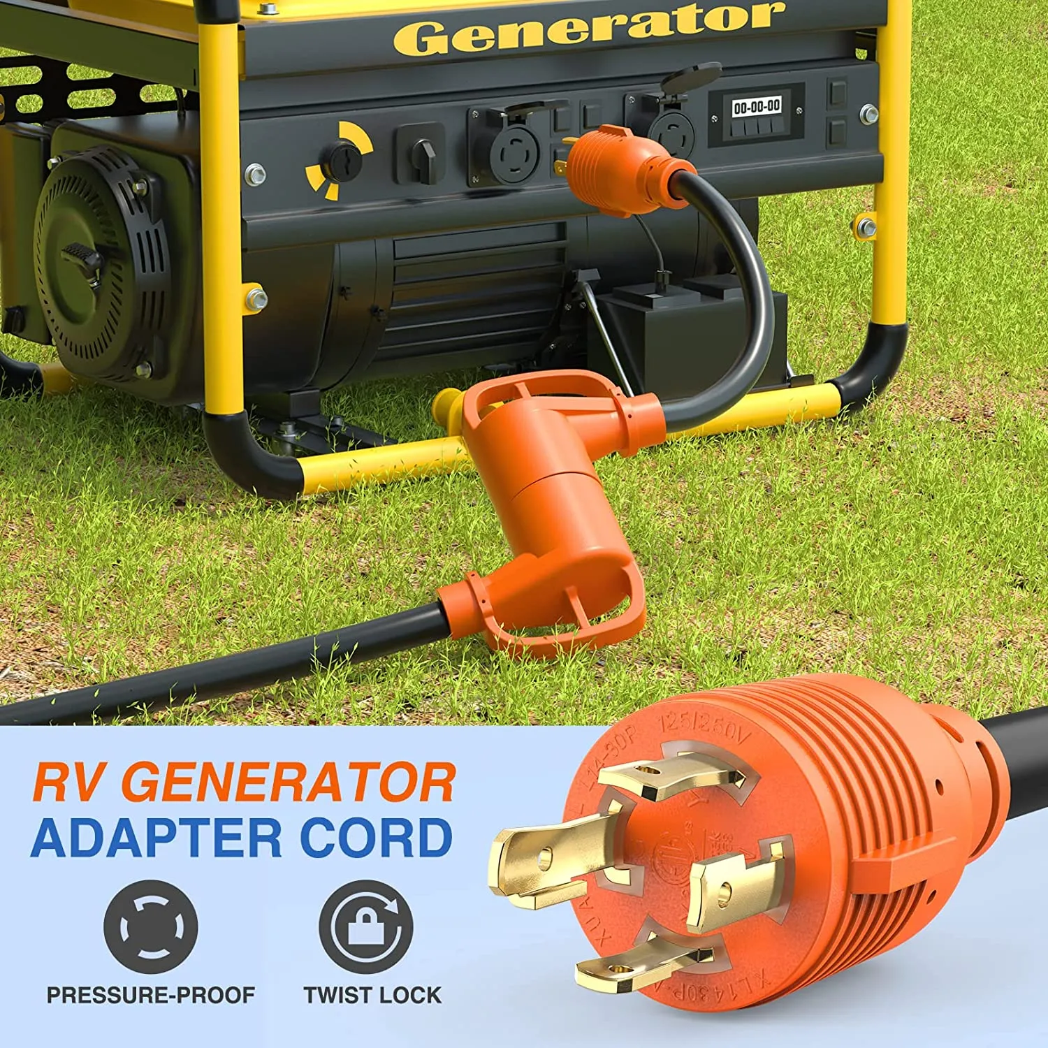 4 Prong 30AMP to 30AMP RV Generator Adapter cord