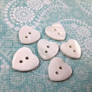 6 white heart buttons - Mother of Pearl Shell Buttons 12mm