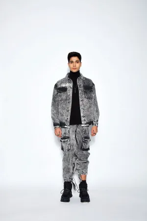 Ball Wash Denim Jacket- Black/White