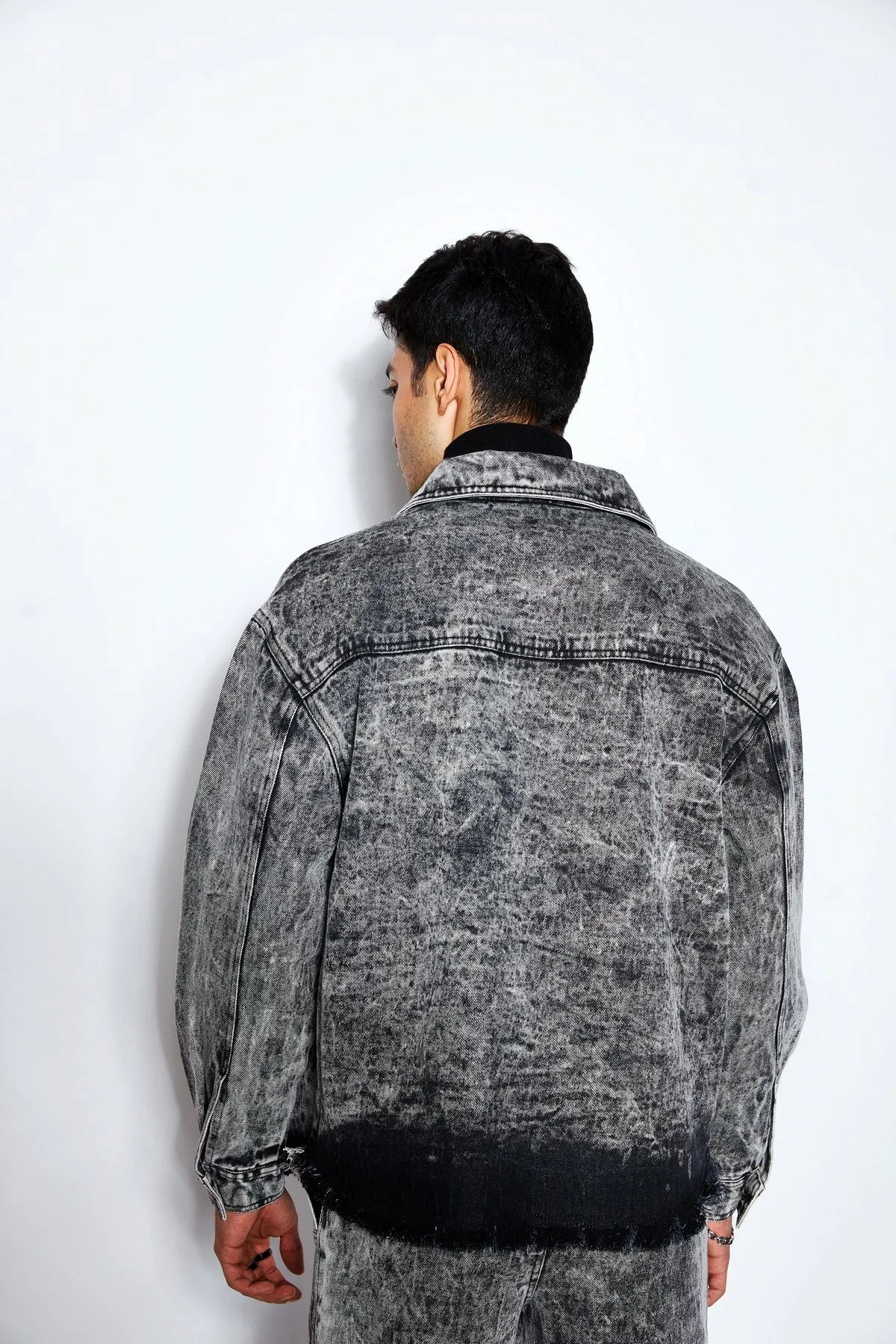 Ball Wash Denim Jacket- Black/White