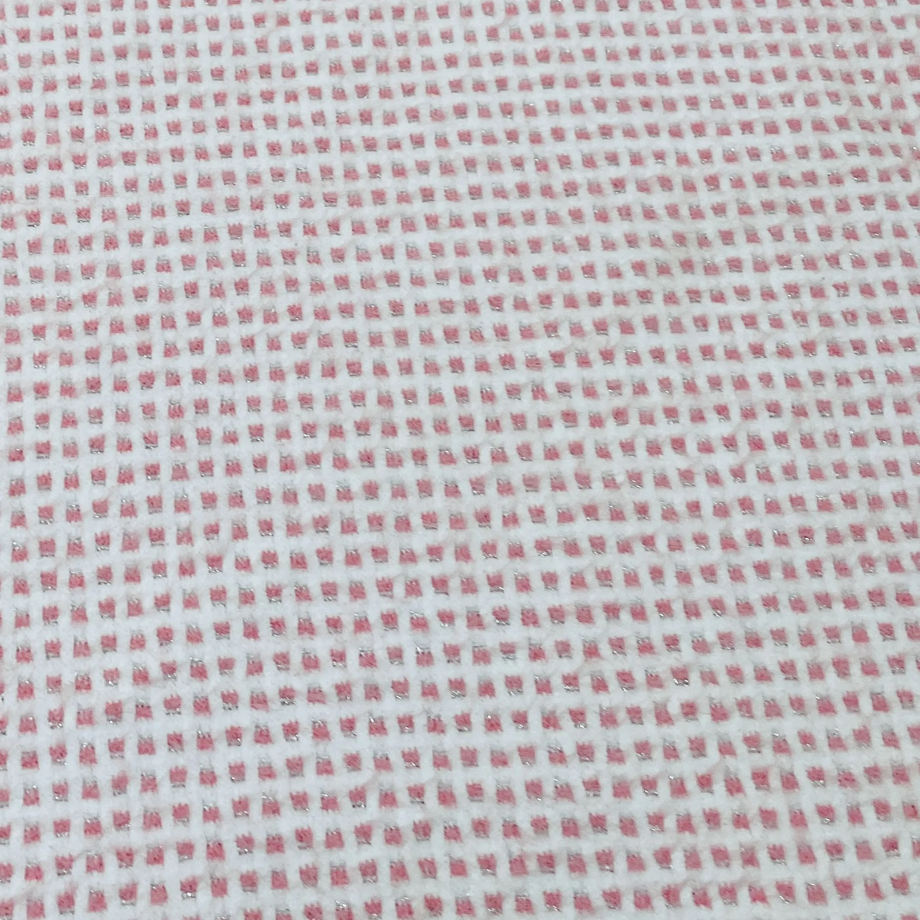 Classic Pink White Check Print Woollen Tweed Lycra Fabric