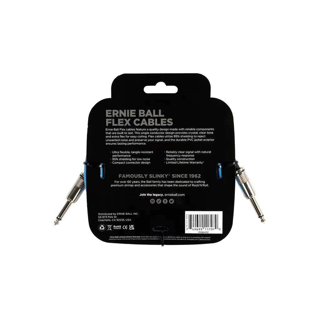 Erine Ball Flex Instrument Cable Straight/Straight 10ft - Blue