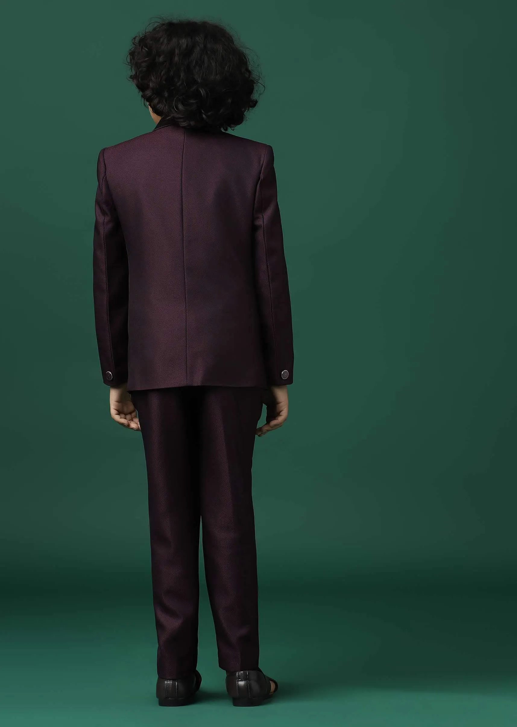Kalki Wine Red Tuxedo Set In Rayon With Sequins Embroidery For Boys