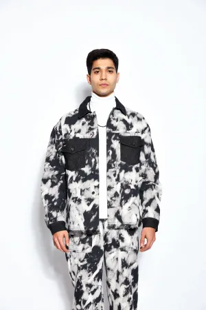 Tie Dye Denim Jacket- Black/White
