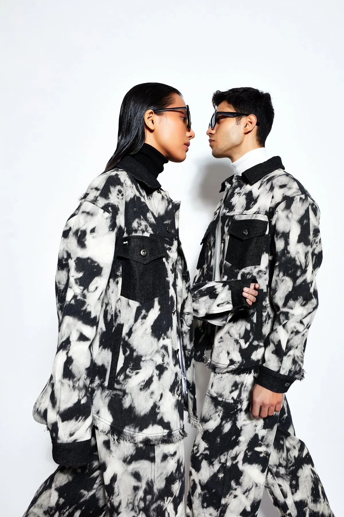 Tie Dye Denim Jacket- Black/White