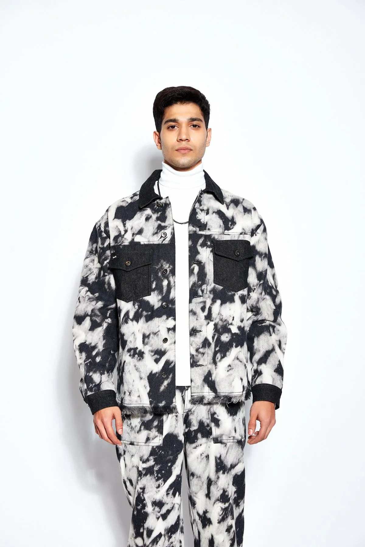 Tie Dye Denim Jacket- Black/White