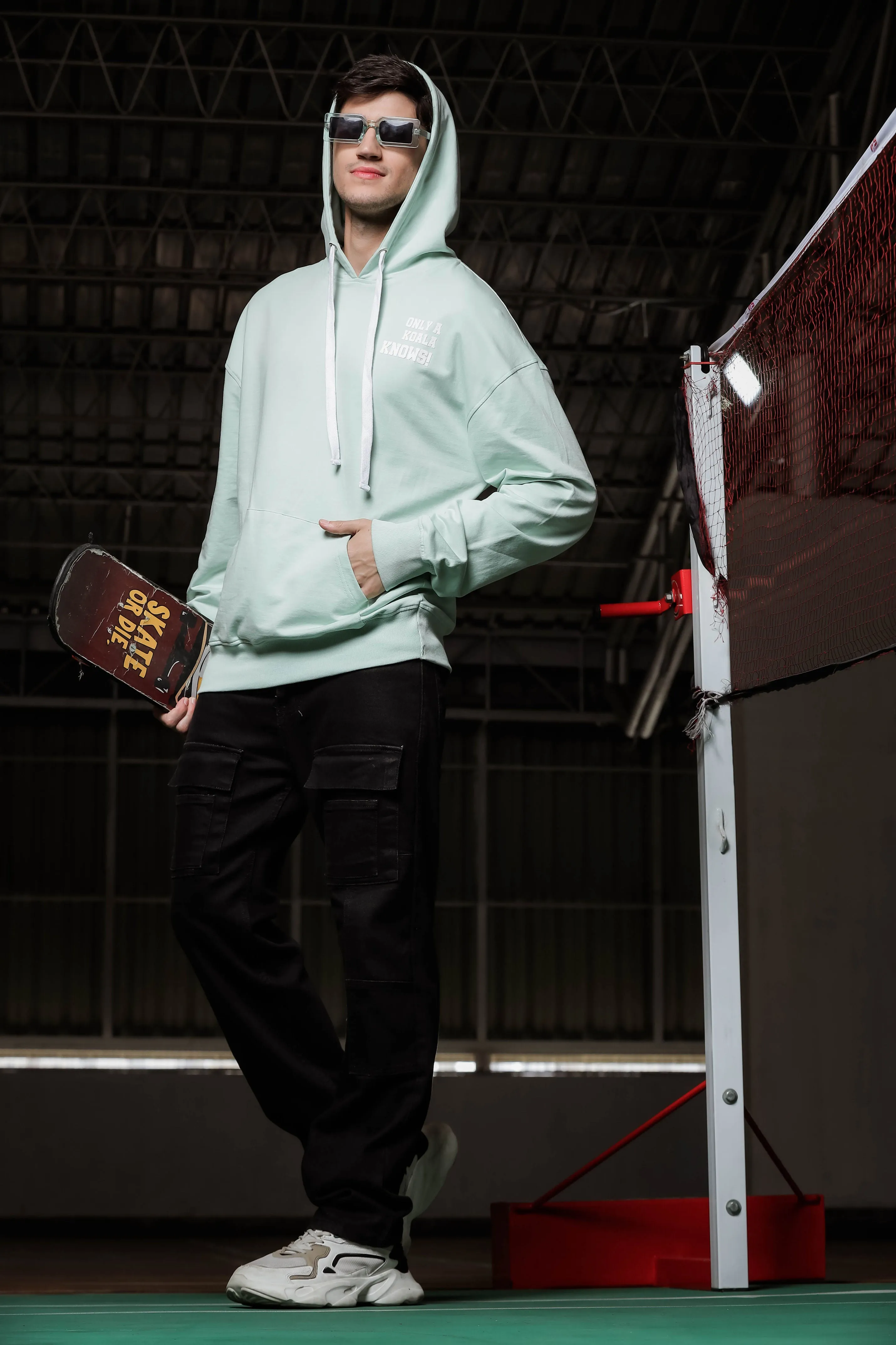 Unisex Relaxed Fit Mint Green Printed Hoodie